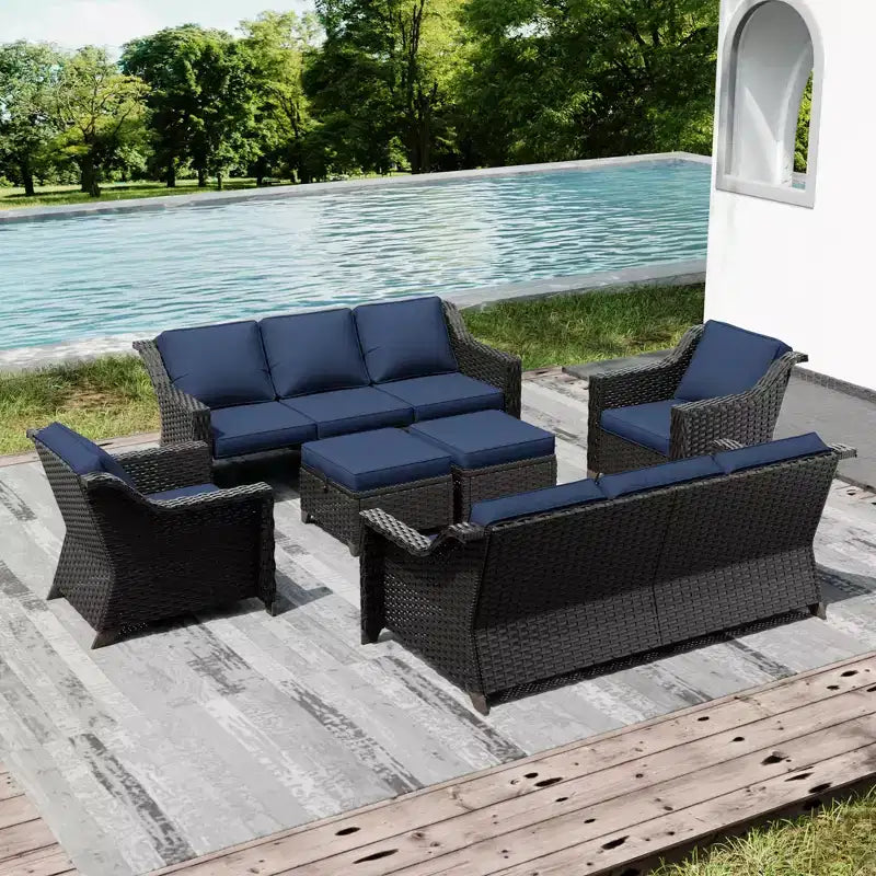 Set da Patio UPTIOT per Esterni con due Divani, Sedie, Pouf e Tavolo con Focolare per Riunioni Spaziose