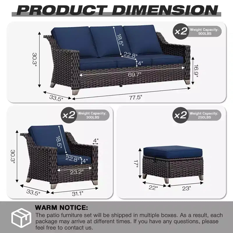 Set da Patio UPTIOT per Esterni con due Divani, Sedie, Pouf e Tavolo con Focolare per Riunioni Spaziose