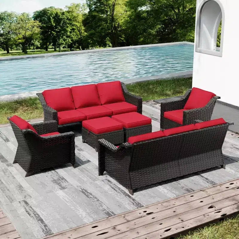 Set da Patio UPTIOT per Esterni con due Divani, Sedie, Pouf e Tavolo con Focolare per Riunioni Spaziose