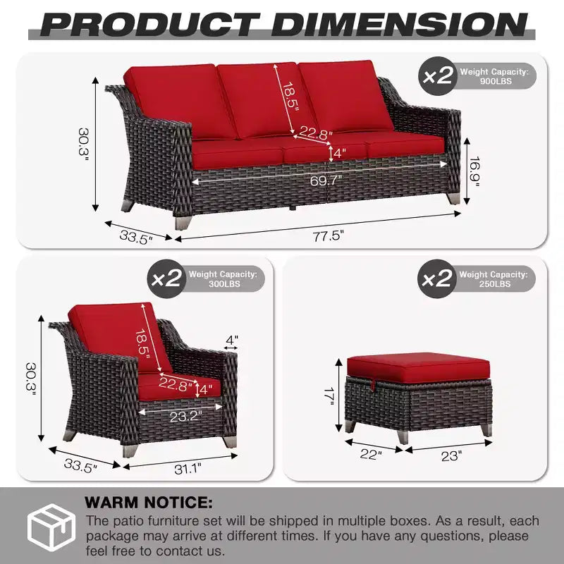 Set da Patio UPTIOT per Esterni con due Divani, Sedie, Pouf e Tavolo con Focolare per Riunioni Spaziose