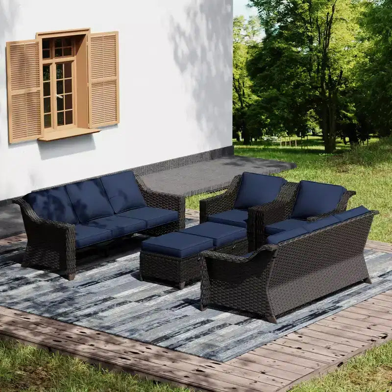 Set da Patio UPTIOT per Esterni con due Divani, Sedie, Pouf e Tavolo con Focolare per Riunioni Spaziose
