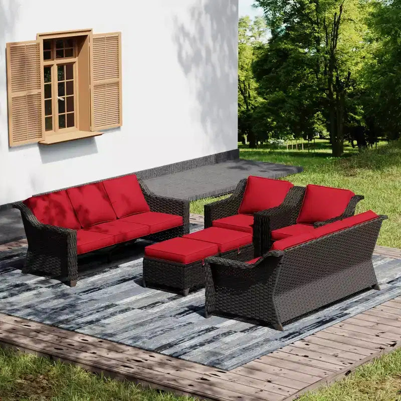 Set da Patio UPTIOT per Esterni con due Divani, Sedie, Pouf e Tavolo con Focolare per Riunioni Spaziose