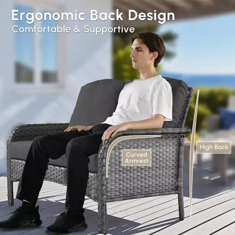 HOMLUX Ensemble de conversation d'extérieur 2 pièces en osier résistant aux intempéries pour patio, terrasse, balcon, jardin