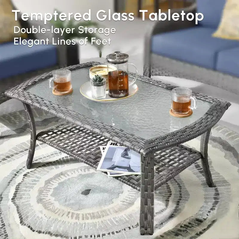 HOMLUX Ensemble de conversation d'extérieur 2 pièces en osier résistant aux intempéries pour patio, terrasse, balcon, jardin