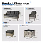 HOMLUX Set da conversazione in vimini da 6 pezzi per patio, divano a 3 posti con cuscino, sedie in rattan, pouf, tavolino da caffè