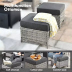 HOMLUX Set da conversazione in vimini da 6 pezzi per patio, divano a 3 posti con cuscino, sedie in rattan, pouf, tavolino da caffè
