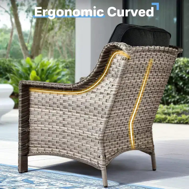 HOMLUX Set da conversazione in vimini da 6 pezzi per patio, divano a 3 posti con cuscino, sedie in rattan, pouf, tavolino da caffè