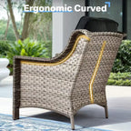 HOMLUX Set da conversazione in vimini da 6 pezzi per patio, divano a 3 posti con cuscino, sedie in rattan, pouf, tavolino da caffè