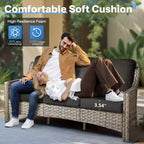 HOMLUX Set da conversazione in vimini da 6 pezzi per patio, divano a 3 posti con cuscino, sedie in rattan, pouf, tavolino da caffè