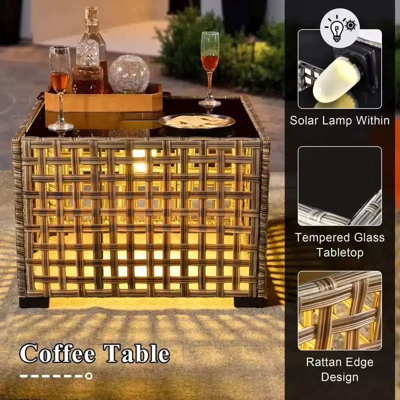 HOMLUX Set da conversazione in vimini da 6 pezzi per patio, divano a 3 posti con cuscino, sedie in rattan, pouf, tavolino da caffè