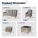 HOMLUX Set da conversazione in vimini da 6 pezzi per patio, divano a 3 posti con cuscino, sedie in rattan, pouf, tavolino da caffè