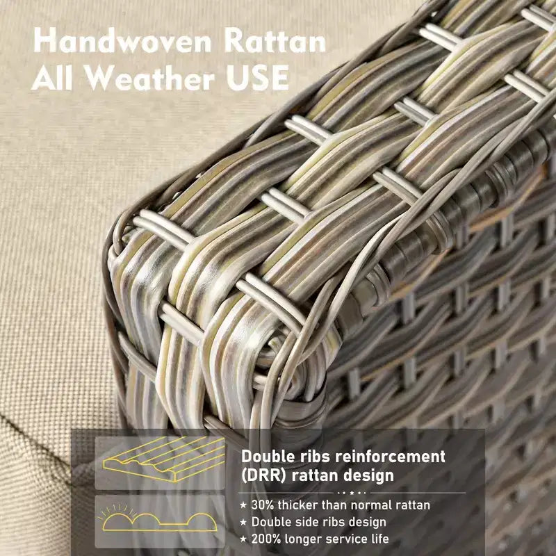 HOMLUX Set da conversazione in vimini da 6 pezzi per patio, divano a 3 posti con cuscino, sedie in rattan, pouf, tavolino da caffè