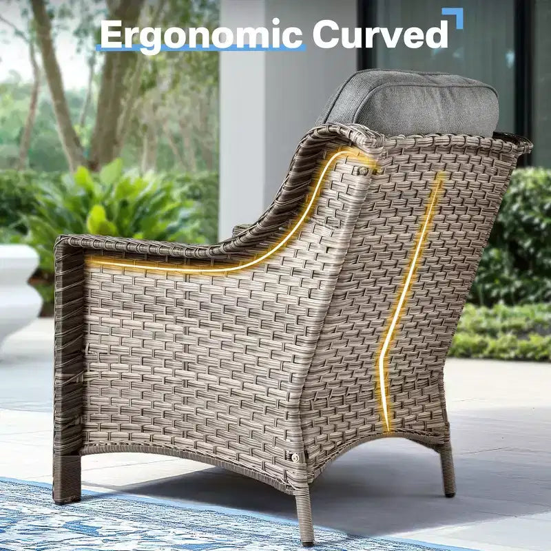 HOMLUX Set da conversazione in vimini da 6 pezzi per patio, divano a 3 posti con cuscino, sedie in rattan, pouf, tavolino da caffè