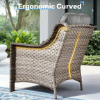 HOMLUX Set da conversazione in vimini da 6 pezzi per patio, divano a 3 posti con cuscino, sedie in rattan, pouf, tavolino da caffè