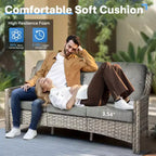 HOMLUX Set da conversazione in vimini da 6 pezzi per patio, divano a 3 posti con cuscino, sedie in rattan, pouf, tavolino da caffè