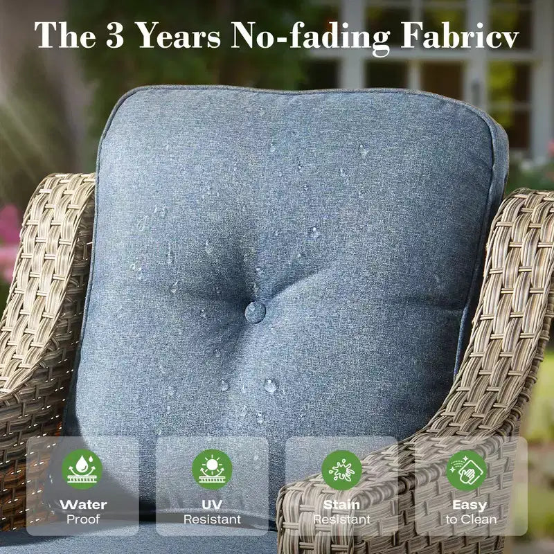HOMLUX Set da conversazione in vimini da 6 pezzi per patio, divano a 3 posti con cuscino, sedie in rattan, pouf, tavolino da caffè