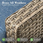 HOMLUX Set da conversazione in vimini da 6 pezzi per patio, divano a 3 posti con cuscino, sedie in rattan, pouf, tavolino da caffè