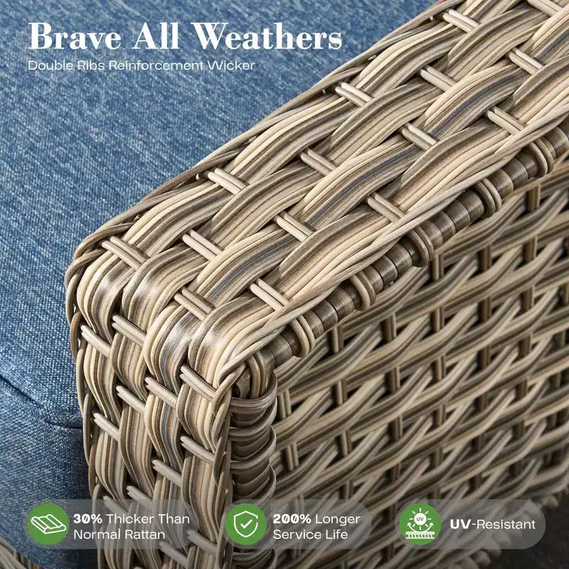 HOMLUX Set da conversazione in vimini da 6 pezzi per patio, divano a 3 posti con cuscino, sedie in rattan, pouf, tavolino da caffè