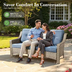 HOMLUX Set da conversazione in vimini da 6 pezzi per patio, divano a 3 posti con cuscino, sedie in rattan, pouf, tavolino da caffè