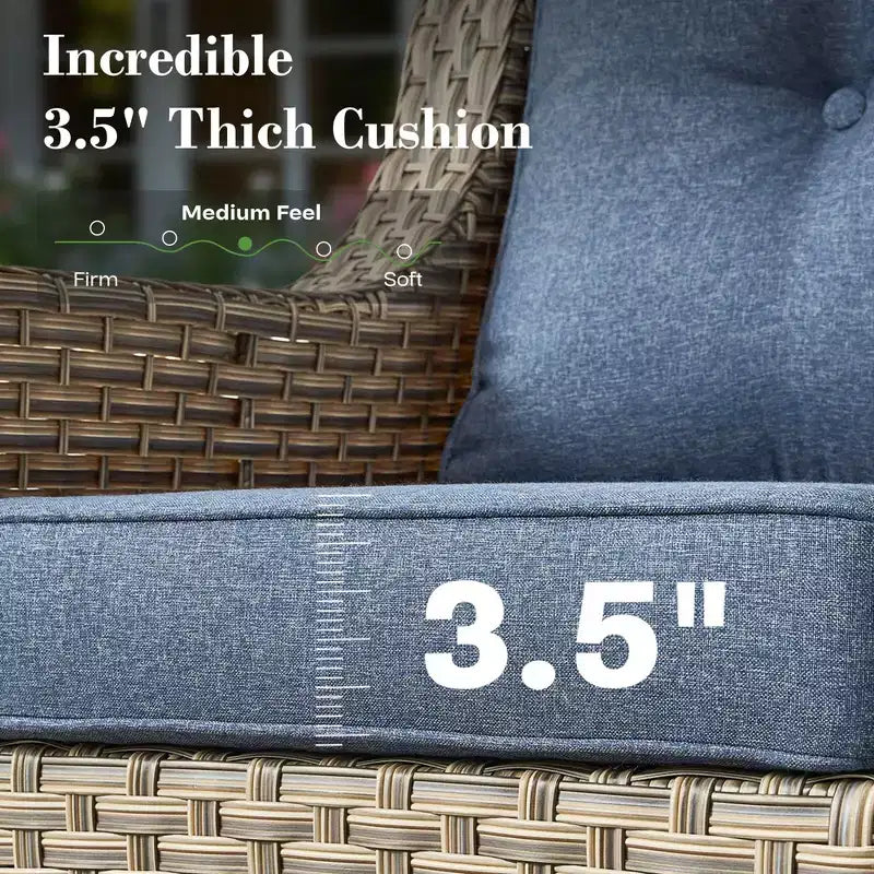 HOMLUX Set da conversazione in vimini da 6 pezzi per patio, divano a 3 posti con cuscino, sedie in rattan, pouf, tavolino da caffè