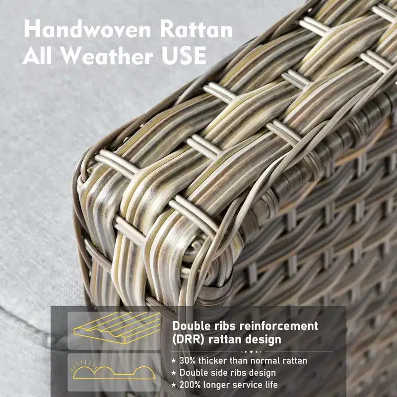 HOMLUX Set da conversazione in vimini da 6 pezzi per patio, divano a 3 posti con cuscino, sedie in rattan, pouf, tavolino da caffè