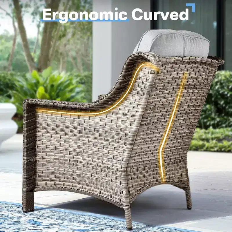 HOMLUX Set da conversazione in vimini da 6 pezzi per patio, divano a 3 posti con cuscino, sedie in rattan, pouf, tavolino da caffè