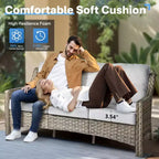 HOMLUX Set da conversazione in vimini da 6 pezzi per patio, divano a 3 posti con cuscino, sedie in rattan, pouf, tavolino da caffè