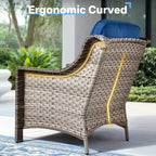 HOMLUX Set da conversazione in vimini da 6 pezzi per patio, divano a 3 posti con cuscino, sedie in rattan, pouf, tavolino da caffè