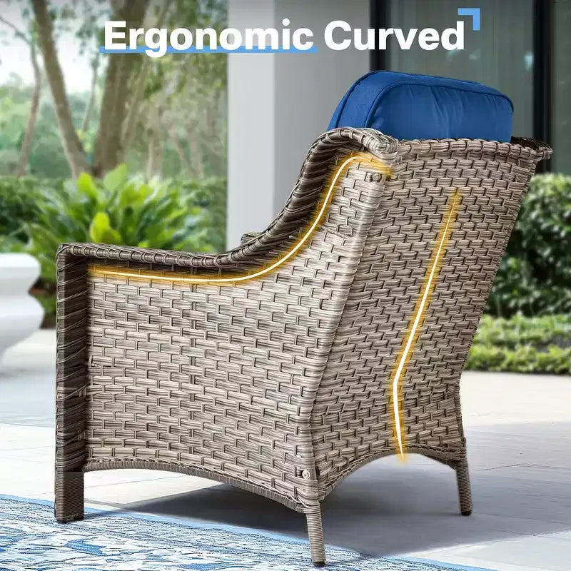 HOMLUX Set da conversazione in vimini da 6 pezzi per patio, divano a 3 posti con cuscino, sedie in rattan, pouf, tavolino da caffè