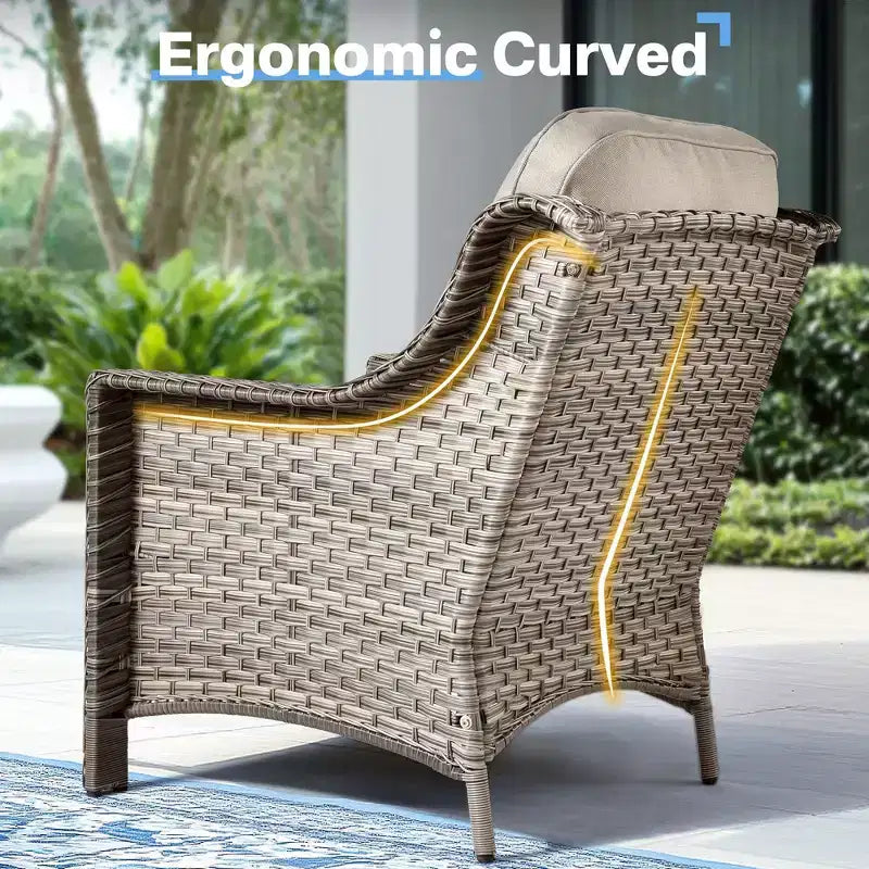 HOMLUX Set da conversazione in vimini da 6 pezzi per patio, divano a 3 posti con cuscino, sedie in rattan, pouf, tavolino da caffè