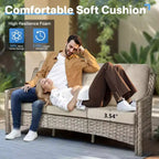 HOMLUX Set da conversazione in vimini da 6 pezzi per patio, divano a 3 posti con cuscino, sedie in rattan, pouf, tavolino da caffè
