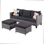 Set conversazione da esterno a 3 posti HOMLUX, divano da esterno in vimini per balcone, patio, giardino