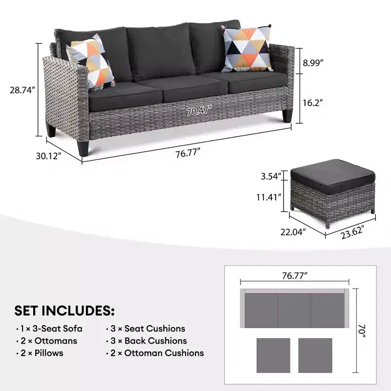 Set conversazione da esterno a 3 posti HOMLUX, divano da esterno in vimini per balcone, patio, giardino