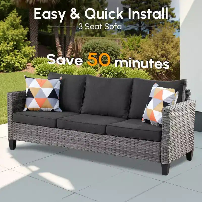 Set conversazione da esterno a 3 posti HOMLUX, divano da esterno in vimini per balcone, patio, giardino