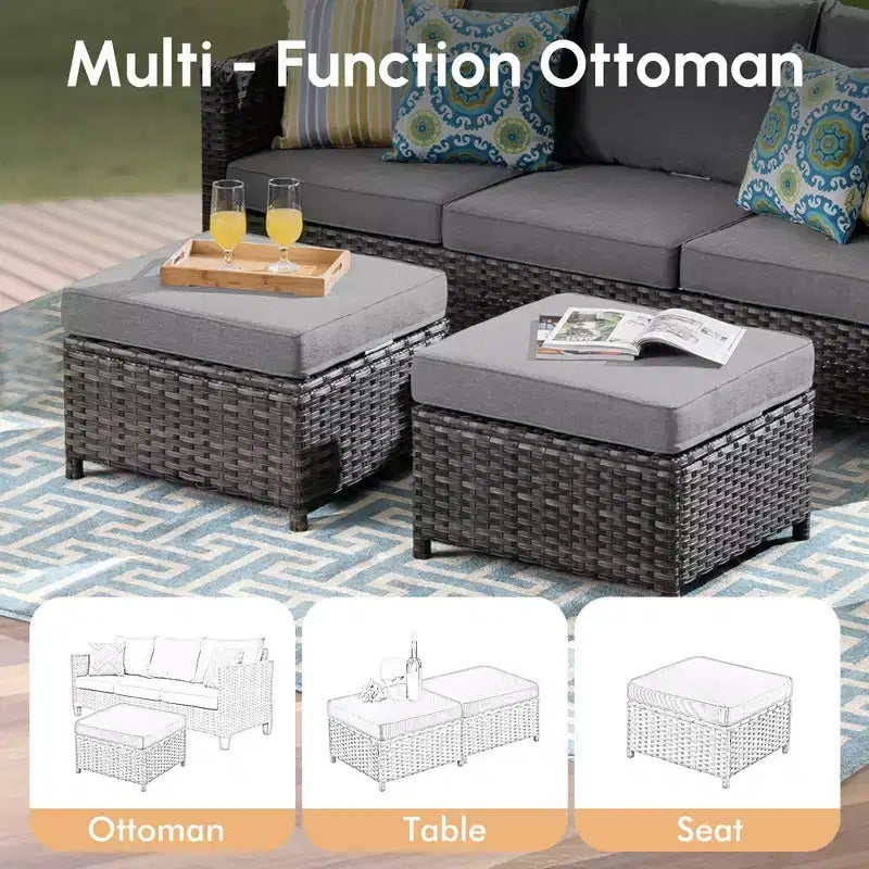 Set conversazione da esterno a 3 posti HOMLUX, divano da esterno in vimini per balcone, patio, giardino