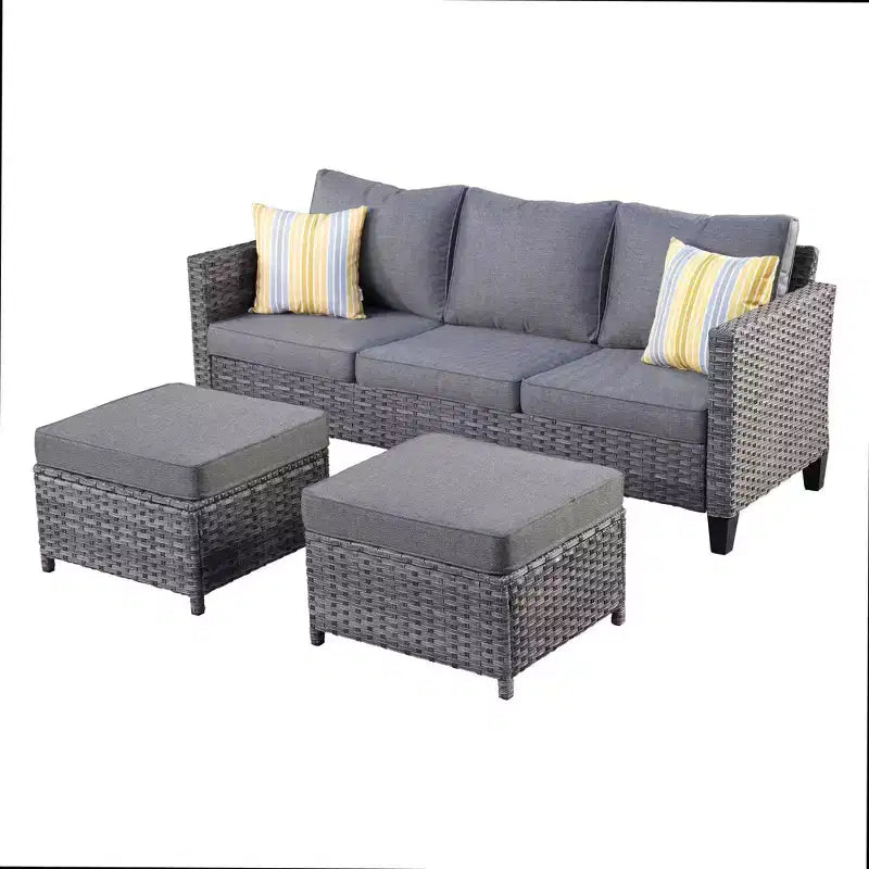 Set conversazione da esterno a 3 posti HOMLUX, divano da esterno in vimini per balcone, patio, giardino