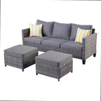 Set conversazione da esterno a 3 posti HOMLUX, divano da esterno in vimini per balcone, patio, giardino