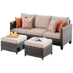 Set conversazione da esterno a 3 posti HOMLUX, divano da esterno in vimini per balcone, patio, giardino