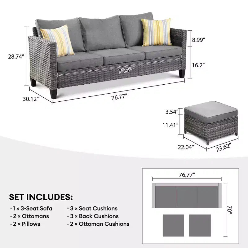 Set conversazione da esterno a 3 posti HOMLUX, divano da esterno in vimini per balcone, patio, giardino