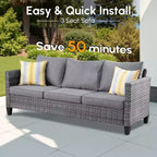 Set conversazione da esterno a 3 posti HOMLUX, divano da esterno in vimini per balcone, patio, giardino