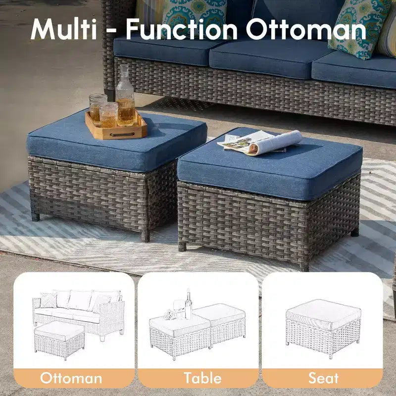 Set conversazione da esterno a 3 posti HOMLUX, divano da esterno in vimini per balcone, patio, giardino