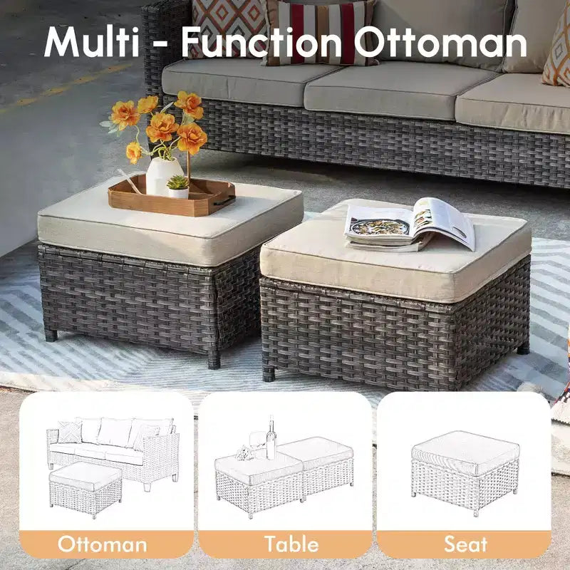 Set conversazione da esterno a 3 posti HOMLUX, divano da esterno in vimini per balcone, patio, giardino