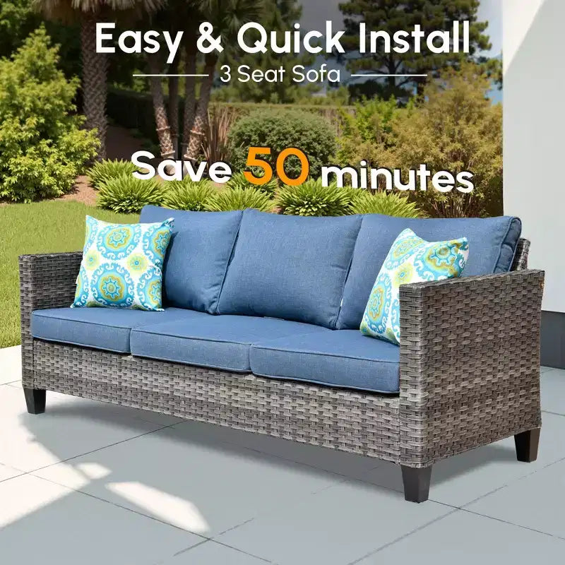 Set conversazione da esterno a 3 posti HOMLUX, divano da esterno in vimini per balcone, patio, giardino