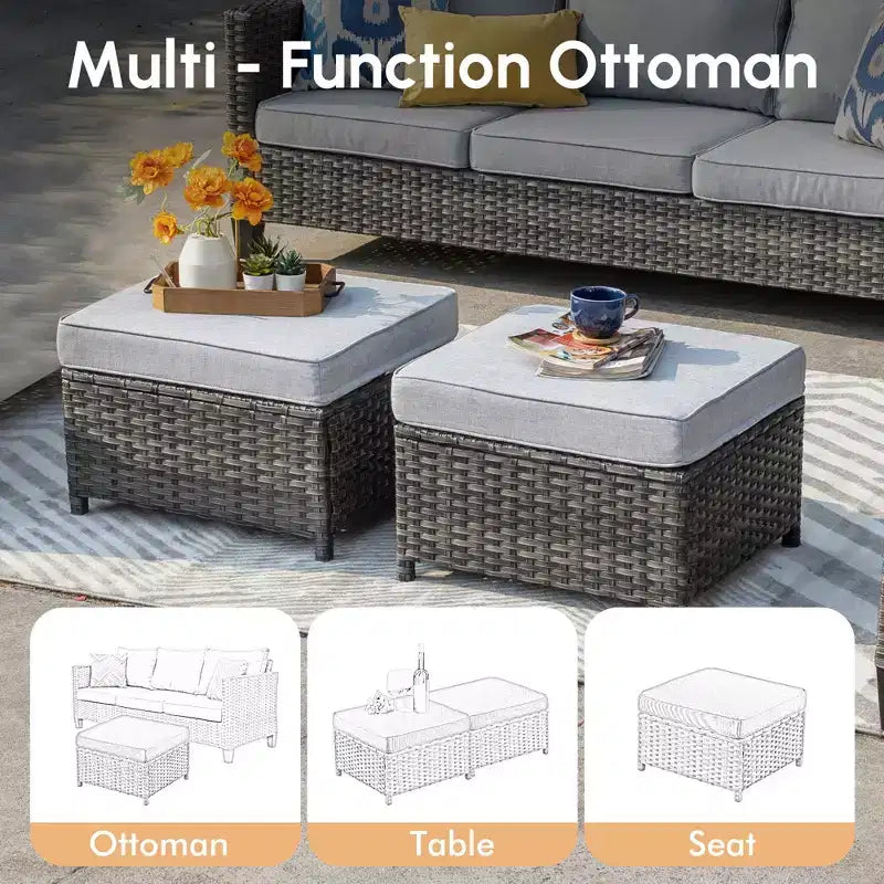 Set conversazione da esterno a 3 posti HOMLUX, divano da esterno in vimini per balcone, patio, giardino