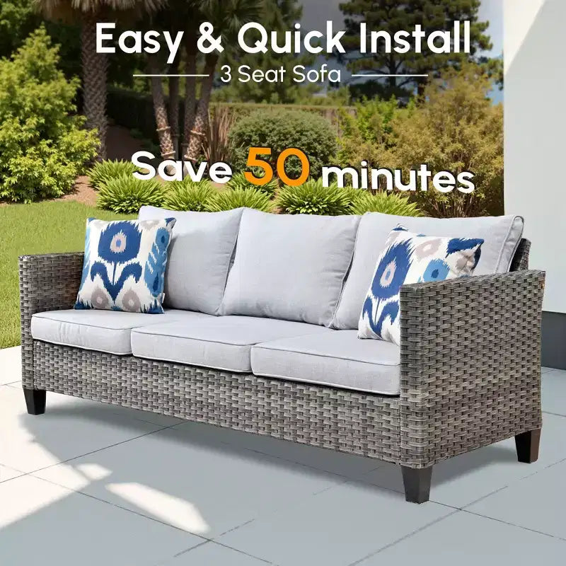 Set conversazione da esterno a 3 posti HOMLUX, divano da esterno in vimini per balcone, patio, giardino
