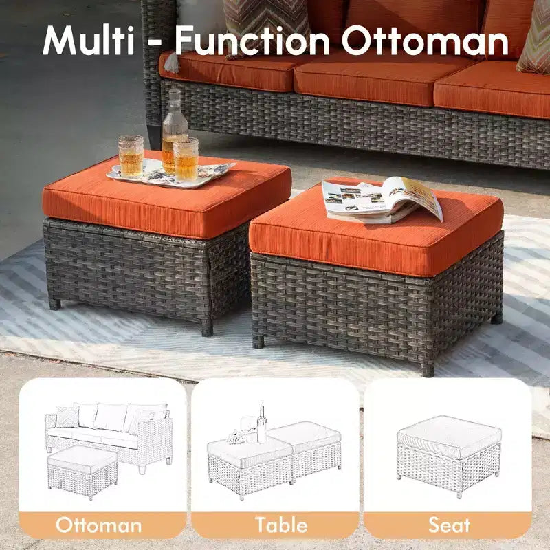 Set conversazione da esterno a 3 posti HOMLUX, divano da esterno in vimini per balcone, patio, giardino