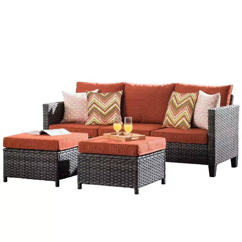 Set conversazione da esterno a 3 posti HOMLUX, divano da esterno in vimini per balcone, patio, giardino