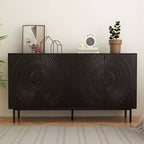 JVNOXK Modern Black Wooden Sideboard, Kitchen Storage Cabinet with Adjustable Shelves and Vacuum-Formed Door Design, Suitable for Kitchens, Black