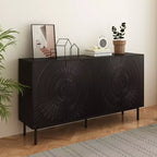 JVNOXK Buffet moderne en bois noir, meuble de rangement de cuisine avec étagères réglables et portes moulées sous vide, adapté aux cuisines, Noir