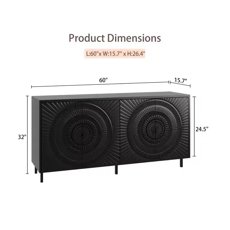 JVNOXK Buffet moderne en bois noir, meuble de rangement de cuisine avec étagères réglables et portes moulées sous vide, adapté aux cuisines, Noir
